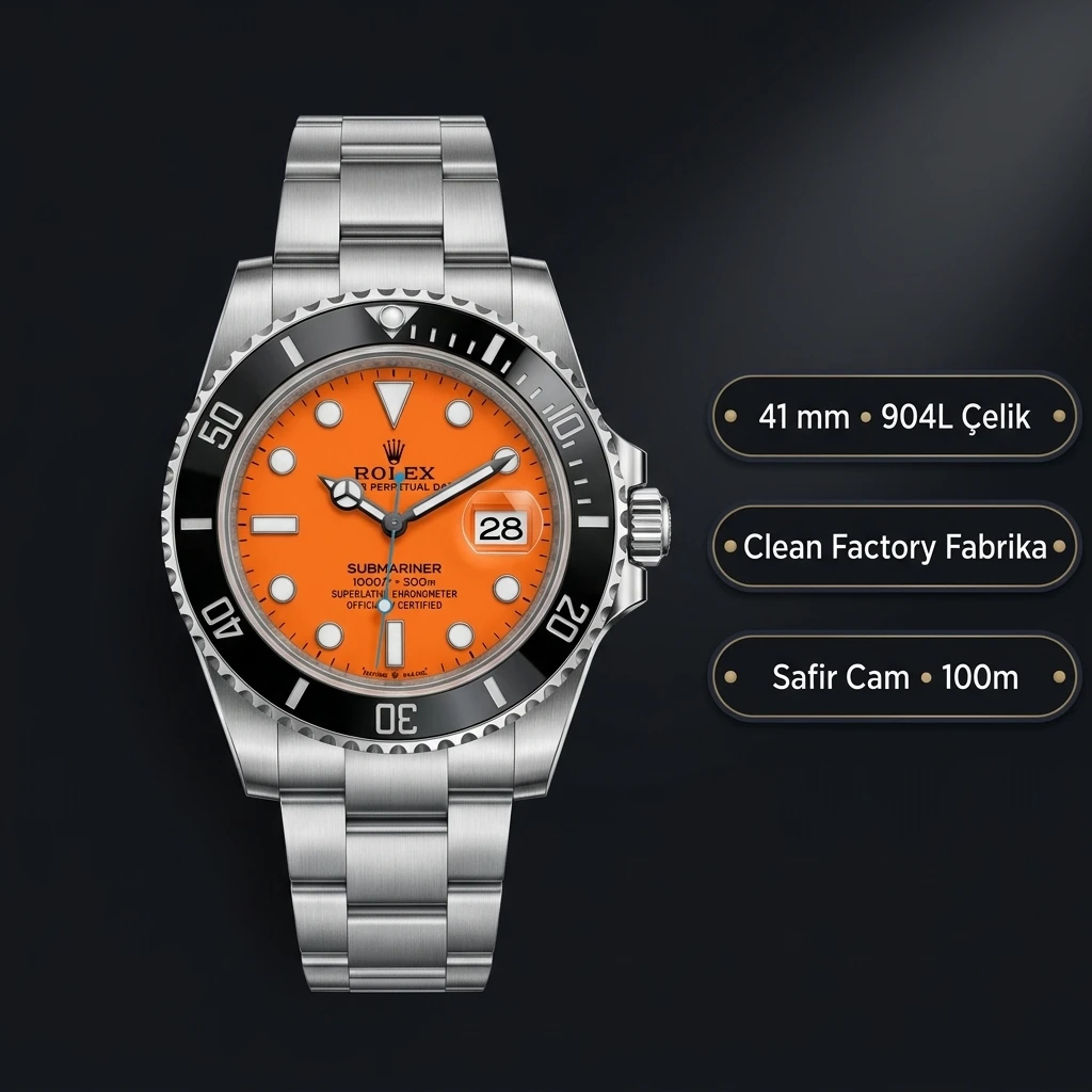 Rolex Submariner 126610LN 41 mm Turuncu Kadranlı Super Clone ETA Saat
