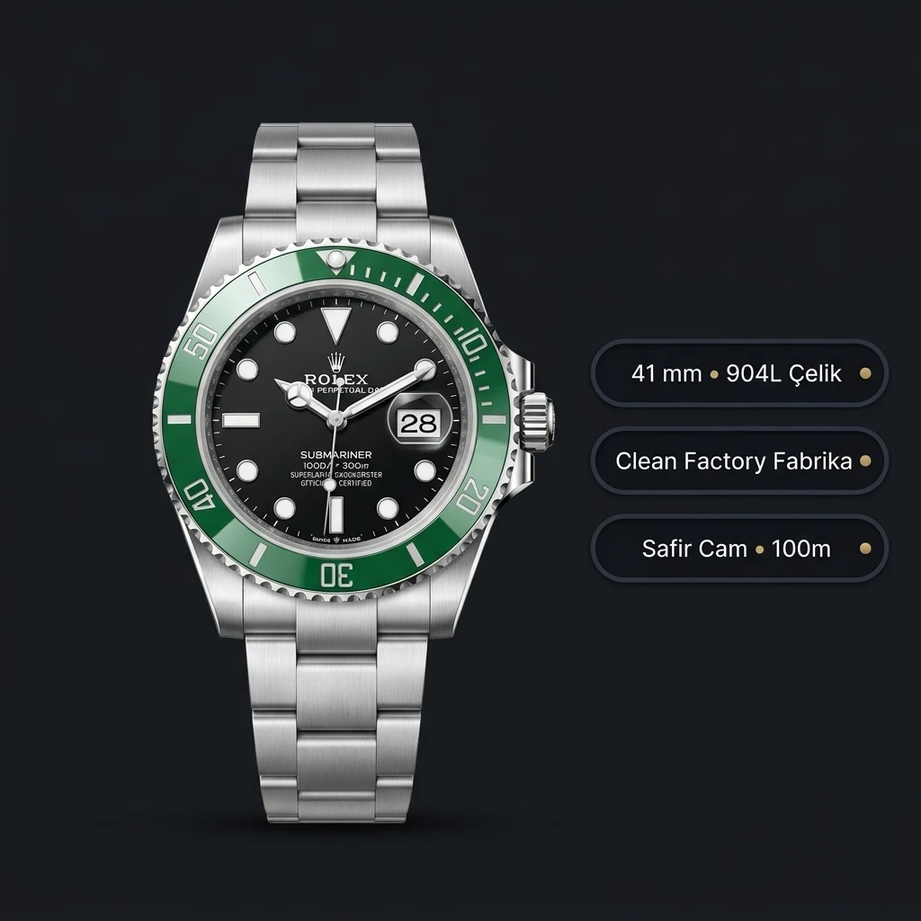 Rolex Submariner 126610LV 41 mm kermit Siyah Kadranlı Super Clone ETA Saat
