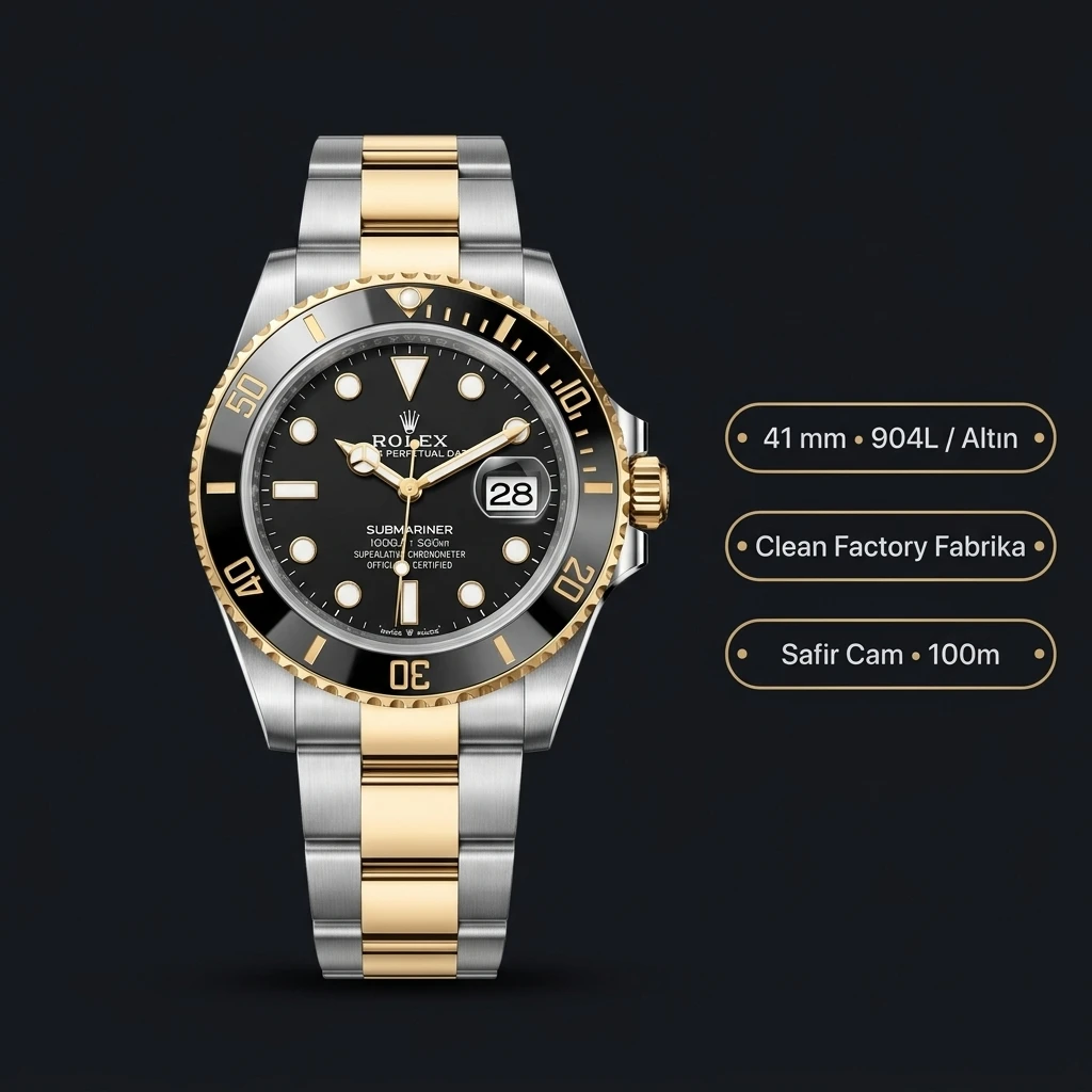 Rolex Submariner Date 126613LN Two-Tone Siyah 41 mm Super Clone ETA Saat
