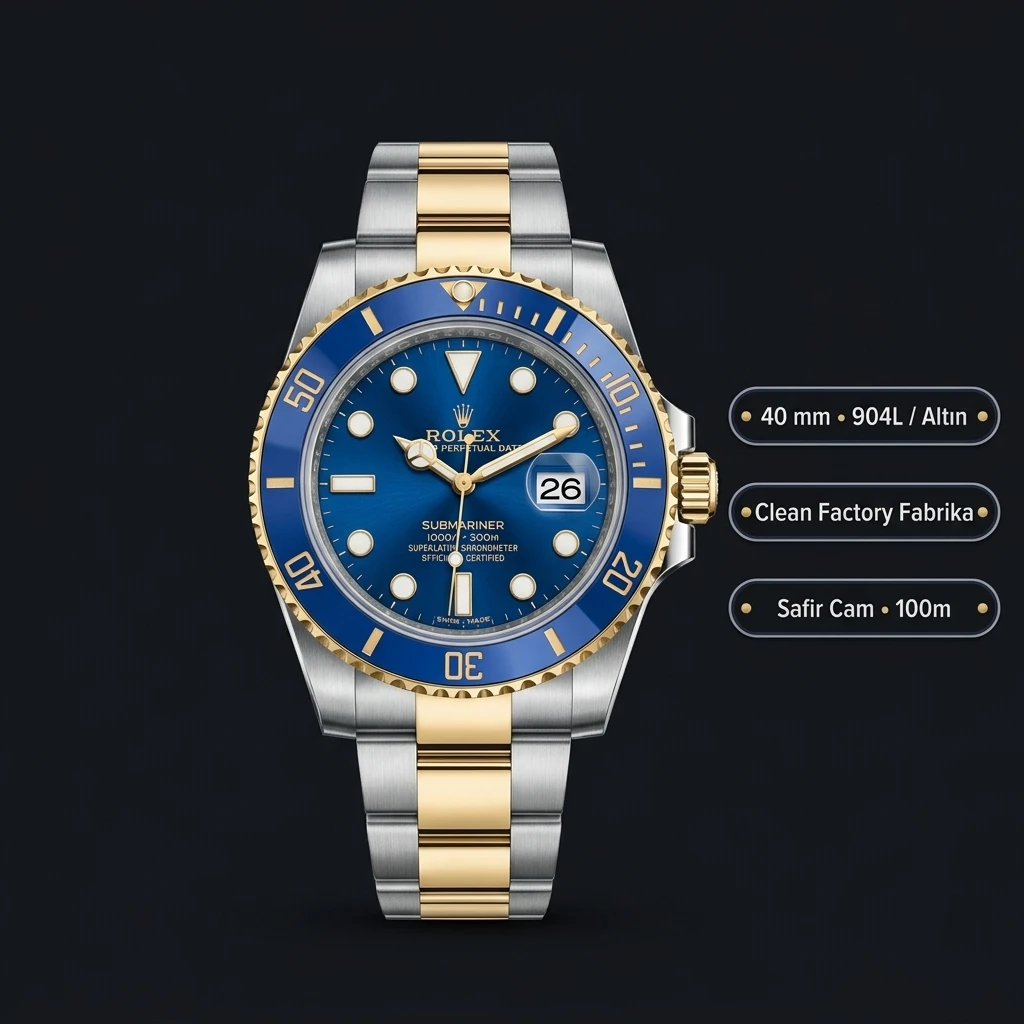 Rolex Submariner Bluesy 116613LB 40 mm Two-Tone Super Clone ETA Saat