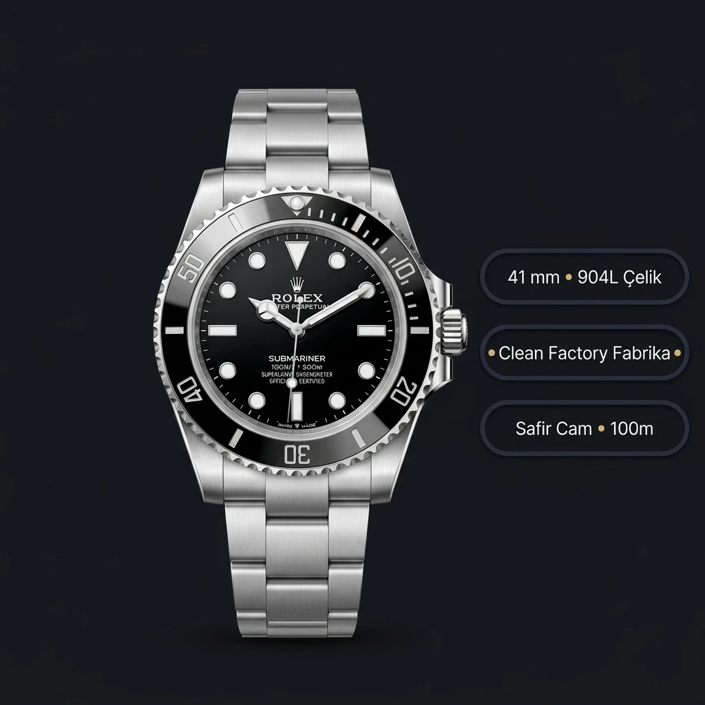 Rolex Submariner No-Date 124060 41 mm Siyah Kadranlı Super Clone ETA Saat