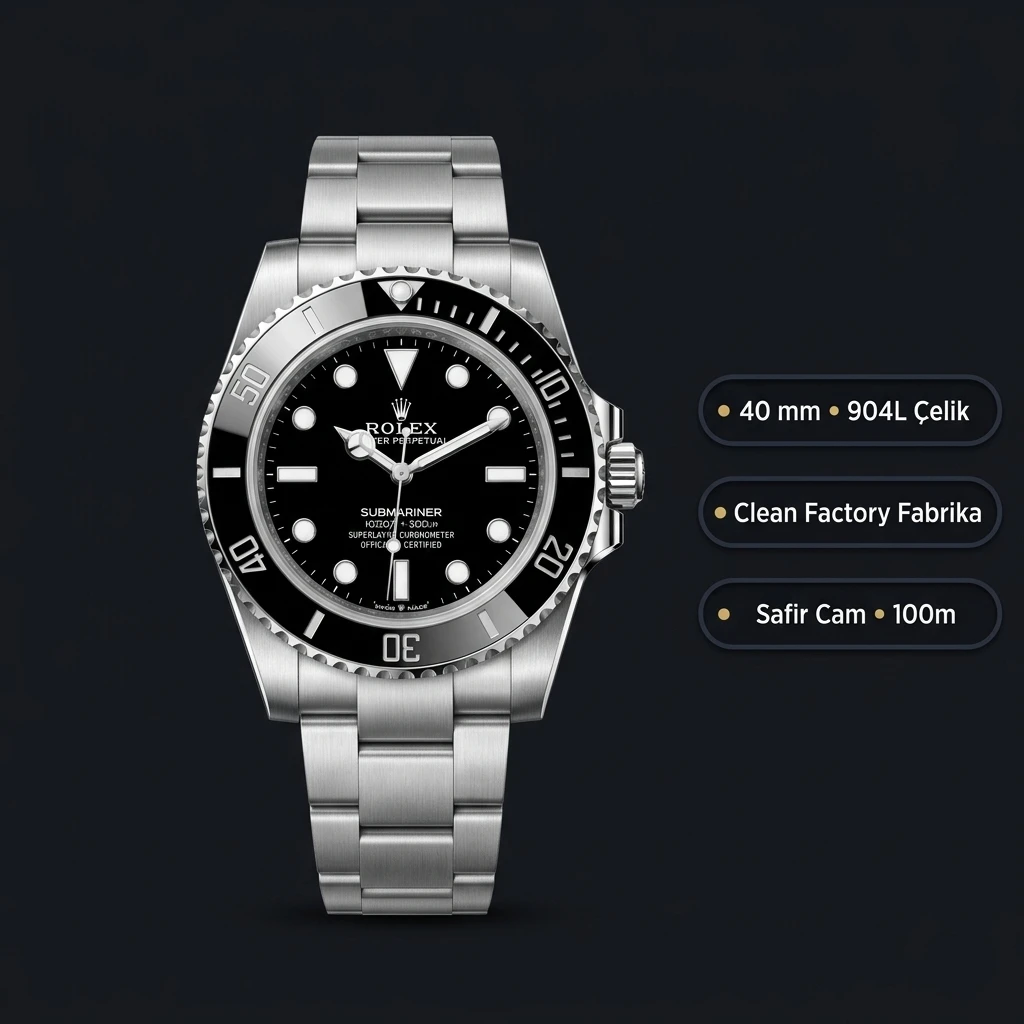 Rolex Submariner No-Date Siyah Super Clone ETA Saat