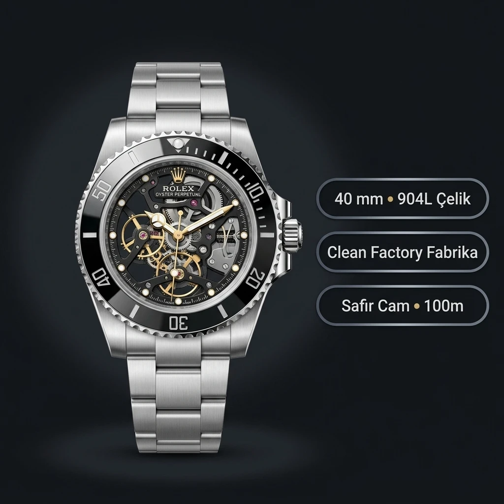 Rolex Submariner Pirlo Iskelet Super Clone ETA Saat