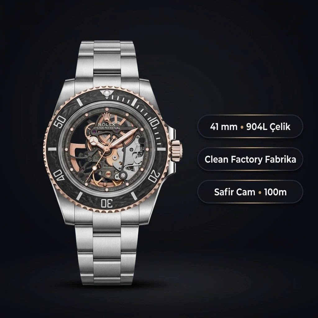 Rolex Submariner Pirlo Iskelet Oyster Super Clone ETA Saat