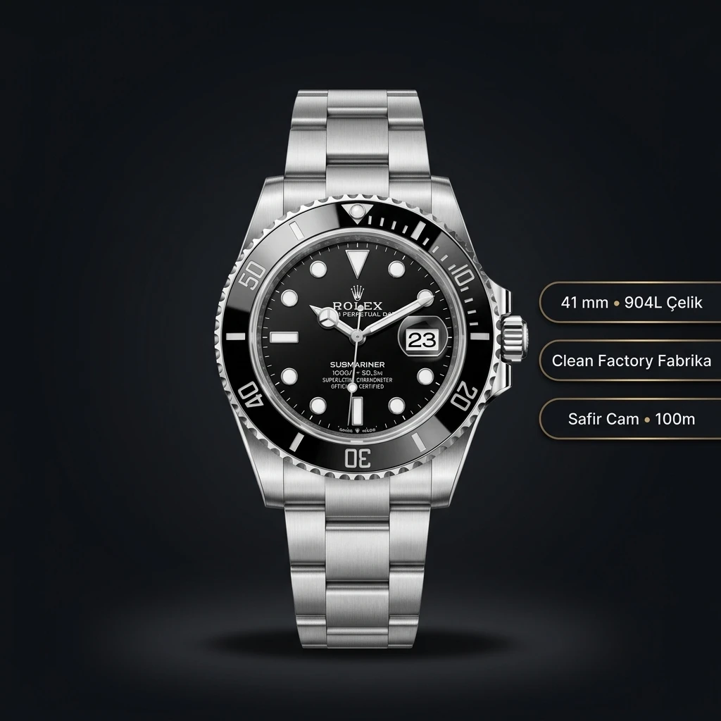 Rolex Submariner Siyah 41mm Oyster Clean Factory 3235 Super Clone ETA Saat