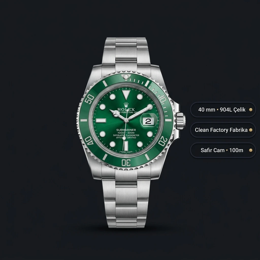 Rolex Submariner Hulk 116610LV 40 mm Super Clone ETA Saat
