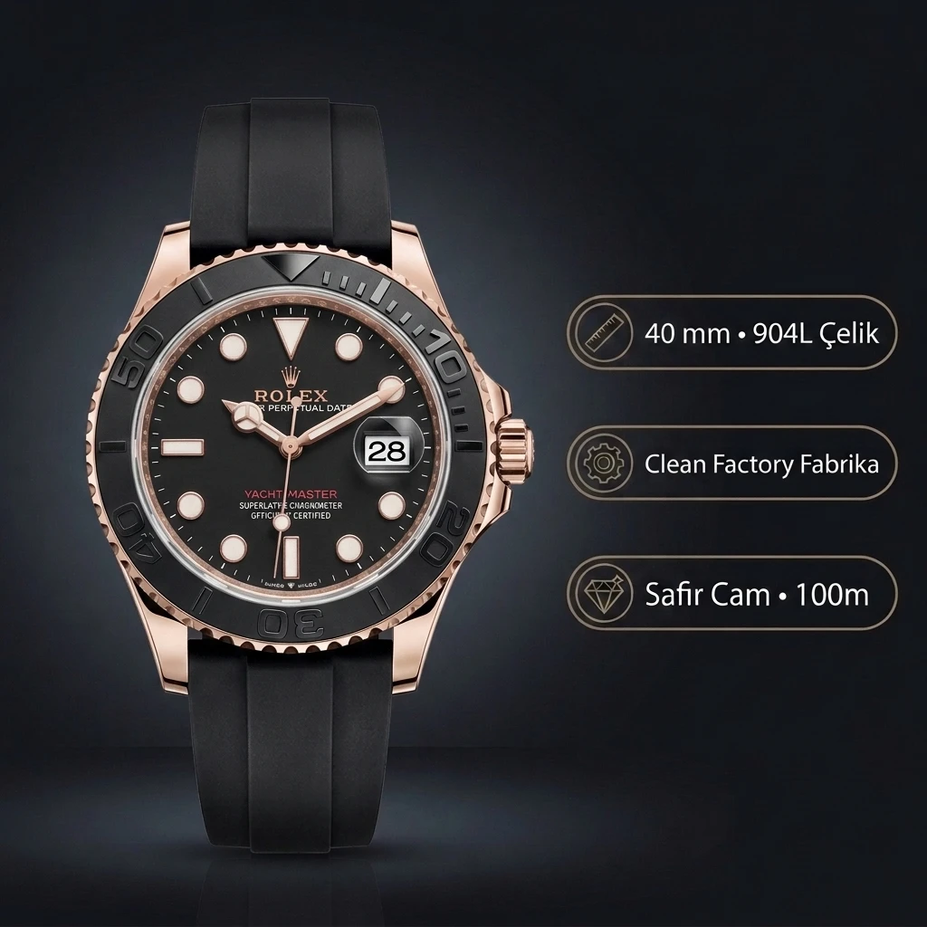 Rolex Yacht-Master 116655 Siyah 40mm Super Clone ETA Saat