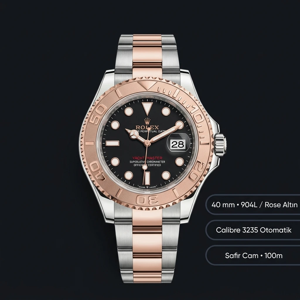 Rolex Yacht-Master 40 mm 126621 Siyah Kadran Everose Rolesor Super Clone ETA Saat