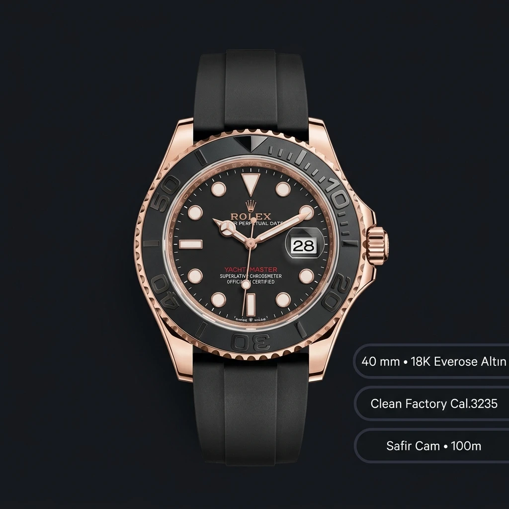 Rolex Yacht-Master 126655 40 mm Siyah Kadran Oysterflex Everose Super Clone Eta Saat