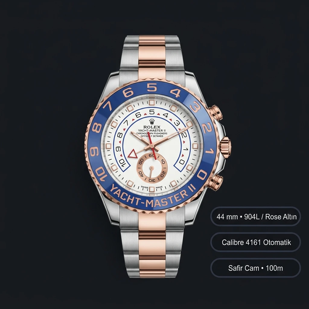 Rolex Yacht-Master II 116681 44 mm Beyaz Kadran Everose Rolesor Two Tone Super Clone Eta Saat
