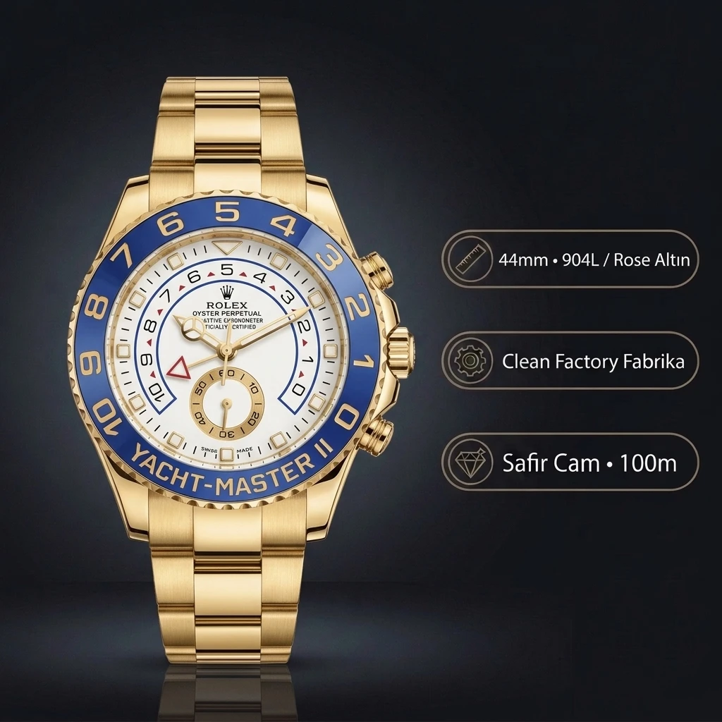 Rolex Yacht-Master 116688 Full Gold Beyaz 44mm Super Clone ETA Saat