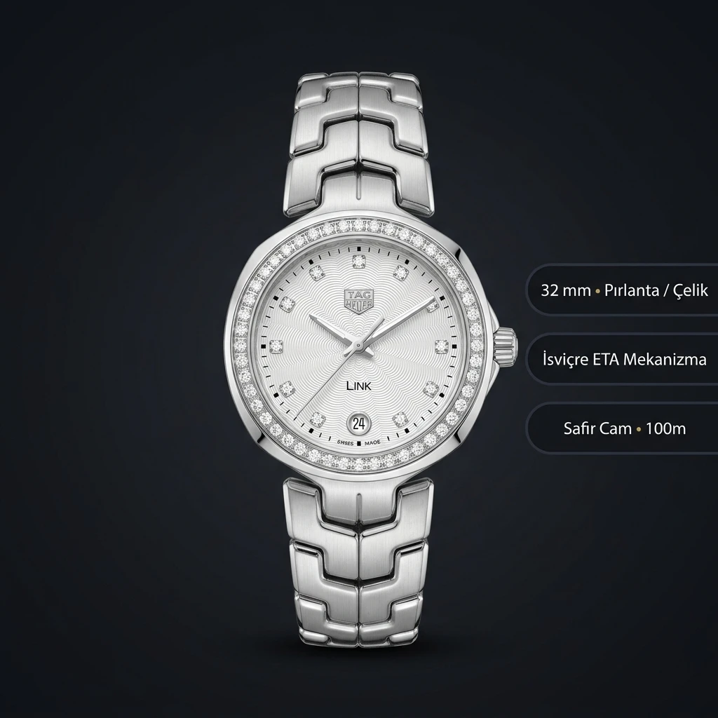 TAG Heuer Aquaracer Beyaz Elmas Taşlı Çelik Lady Super Clone ETA Saat