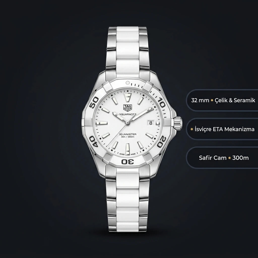 TAG Heuer Aquaracer Beyaz Kadran Çelik Lady Super Clone ETA Saat