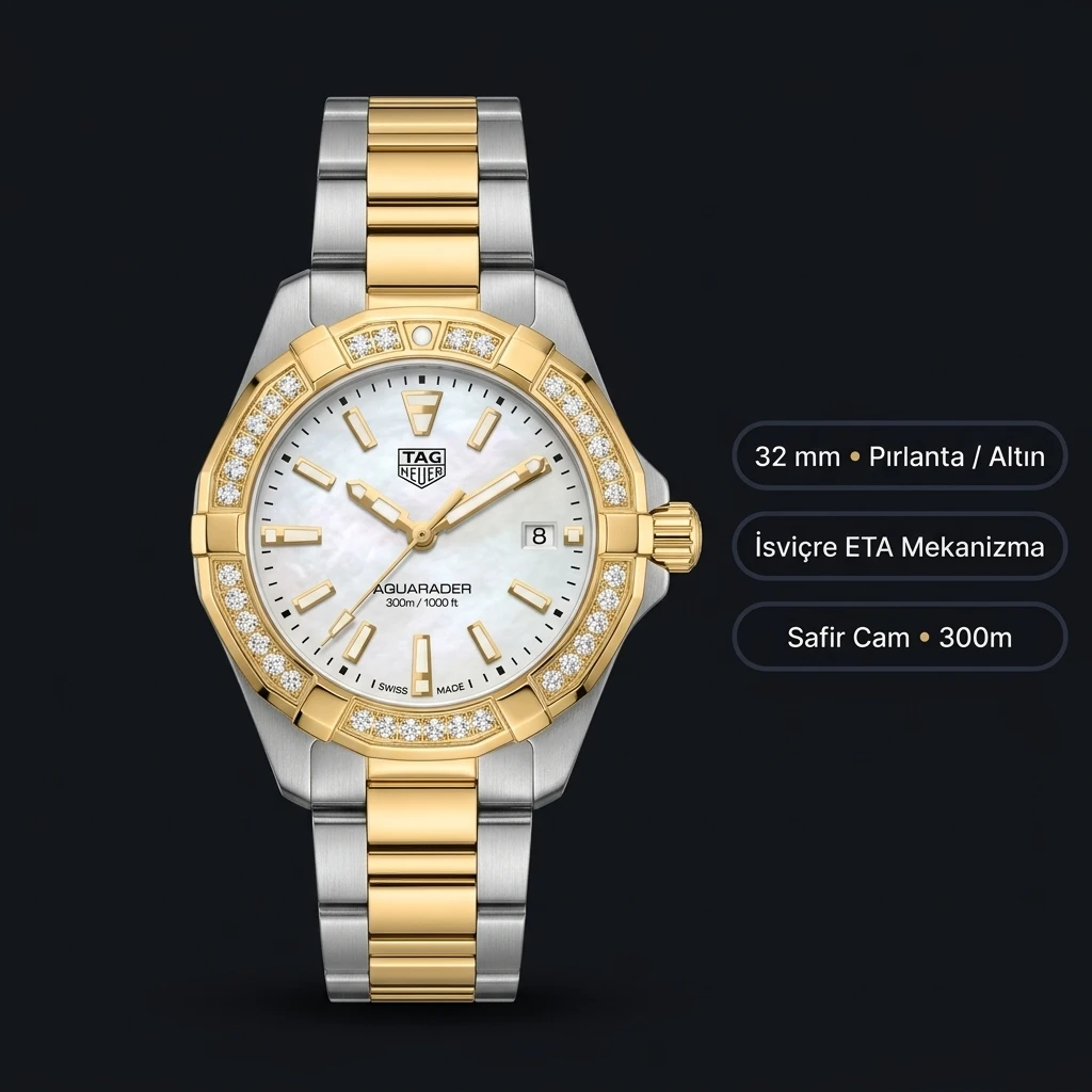 TAG Heuer Aquaracer Beyaz Kadran Çift Renk Super Clone ETA Saat