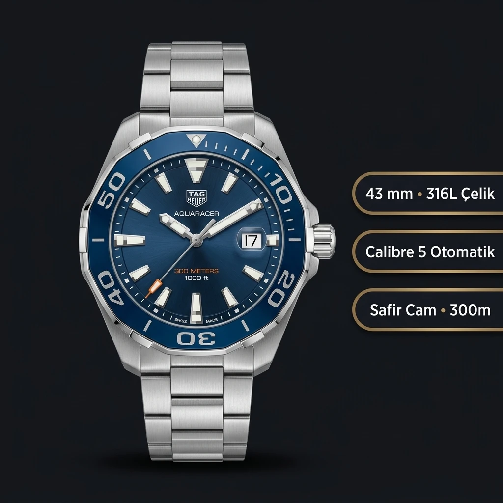 TAG Heuer Aquaracer Mavi Kadran Çelik Super Clone ETA Saat