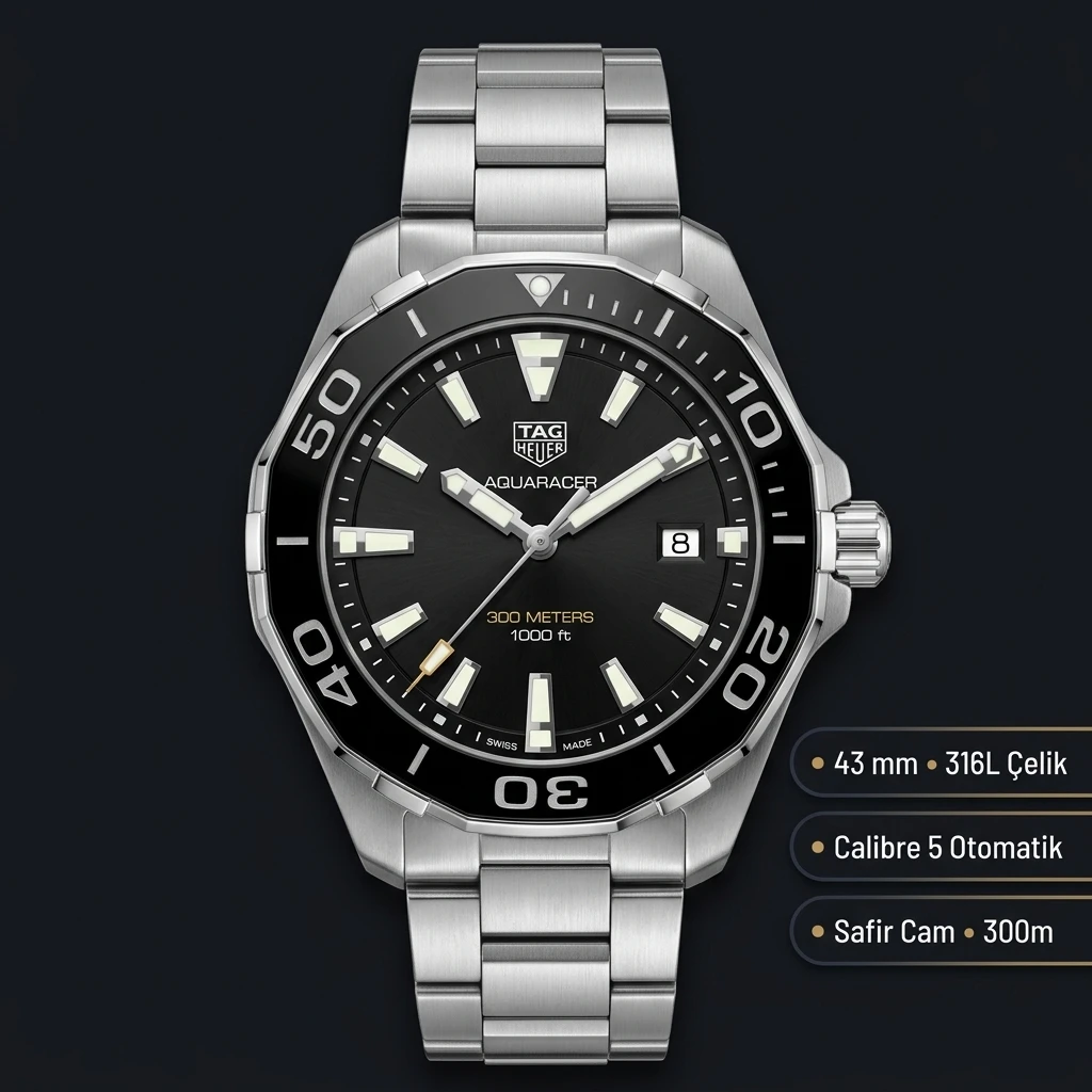 TAG Heuer Aquaracer Siyah Kadran Çelik Super Clone ETA Saat