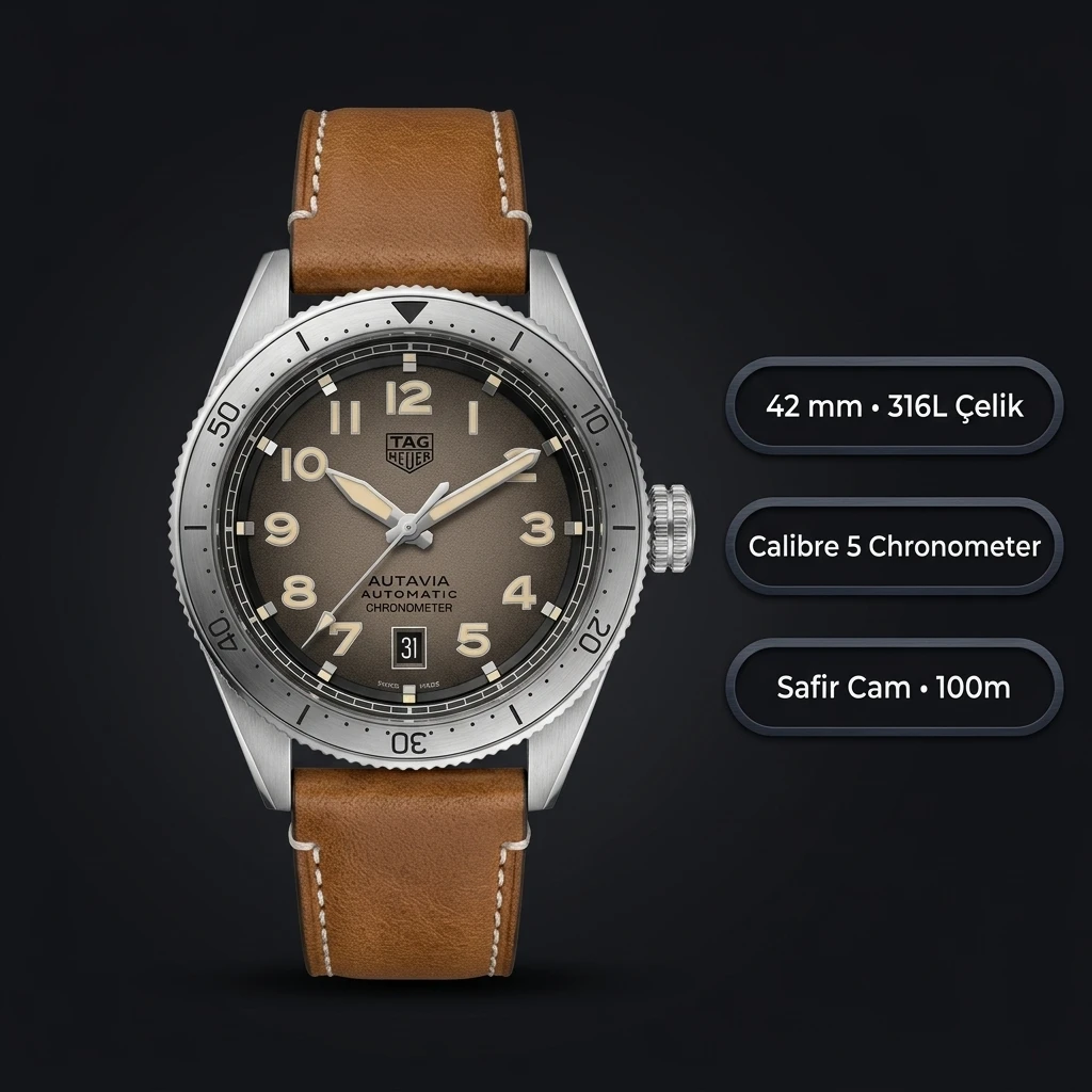 TAG Heuer Autavia Gri Kadran Kahve Deri Super Clone ETA Saat