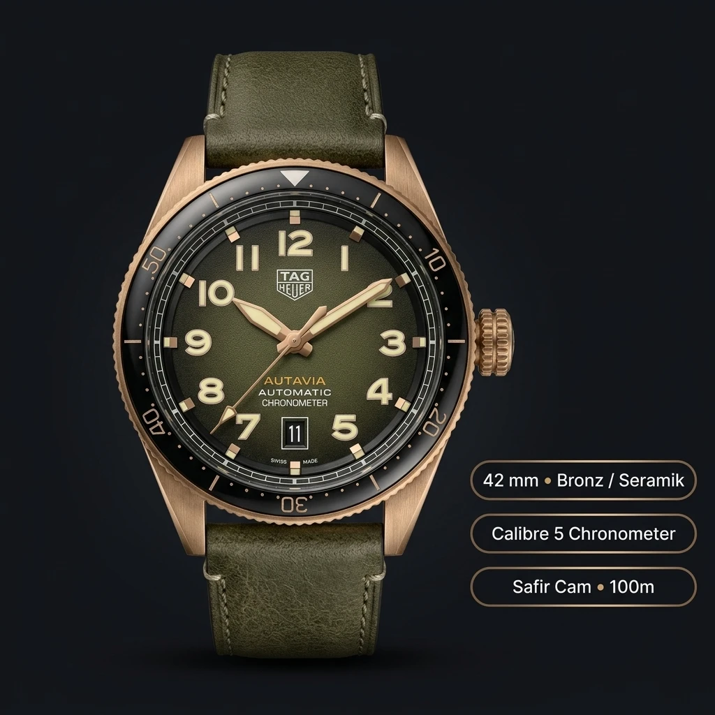 TAG Heuer Autavia Haki Yeşil Altın Deri Super Clone ETA Saat