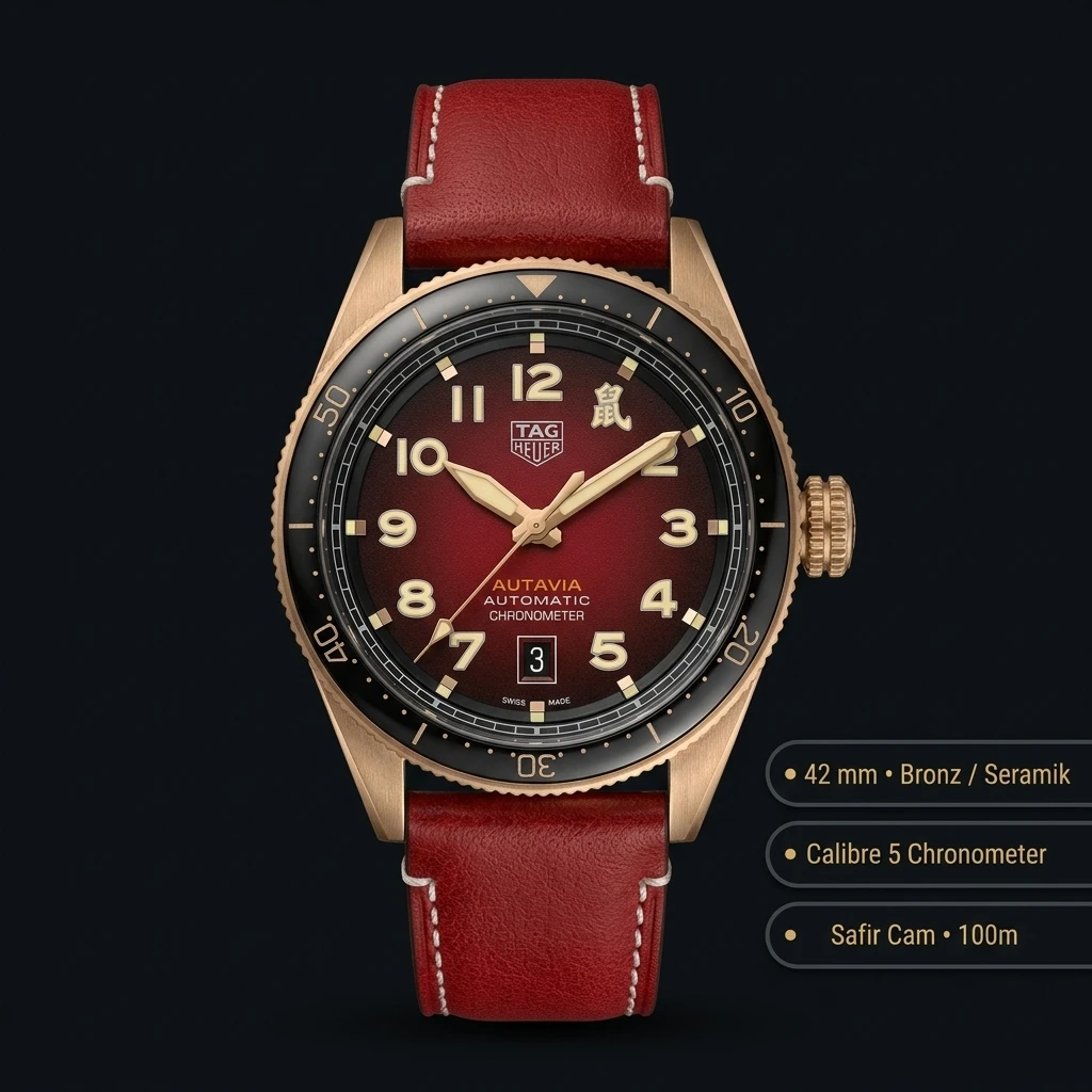 TAG Heuer Autavia Kırmızı Kadran Kahve Deri Super Clone ETA Saat
