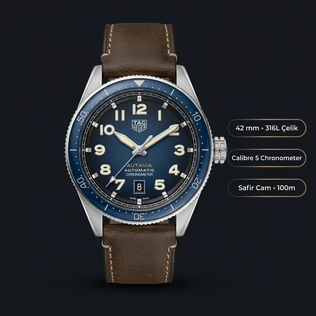 TAG Heuer Autavia Mavi Kadran Kahve Deri Super Clone ETA Saat
