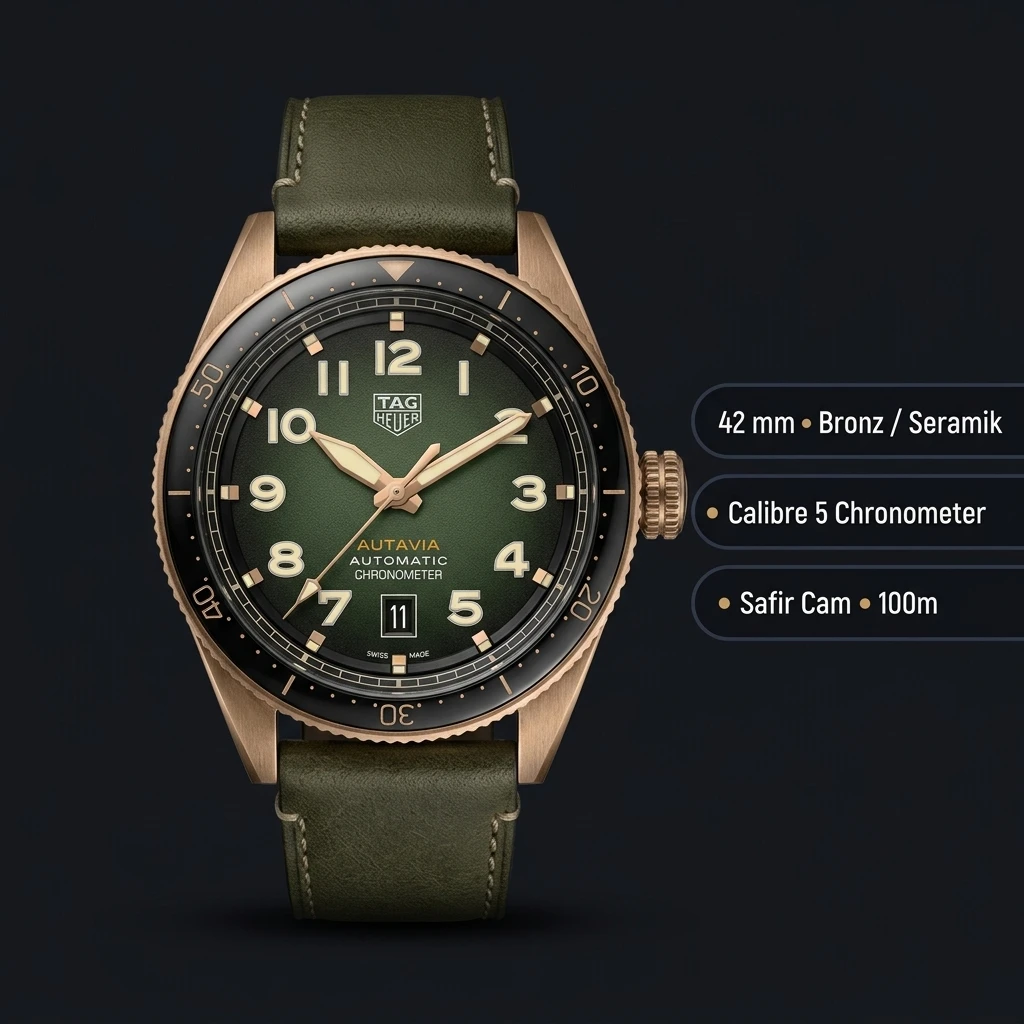 TAG Heuer Autavia Yeşil Kadran Kahve Deri Super Clone ETA Saat