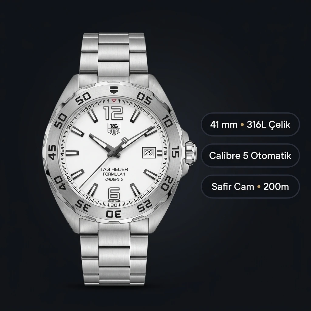 TAG Heuer Formula 1 Beyaz Chronograph Çelik Super Clone ETA Saat