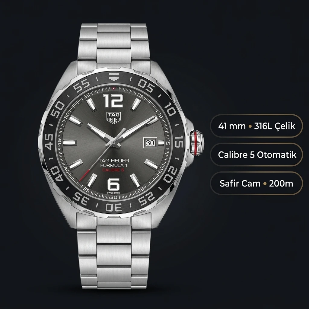 TAG Heuer Formula 1 Gri Kadran Çelik Super Clone ETA Saat