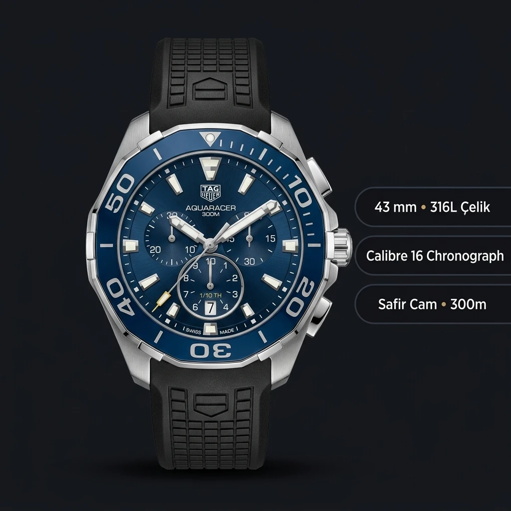TAG Heuer Formula 1 Mavi Chronograph Kauçuk Kordon Super Clone ETA Saat