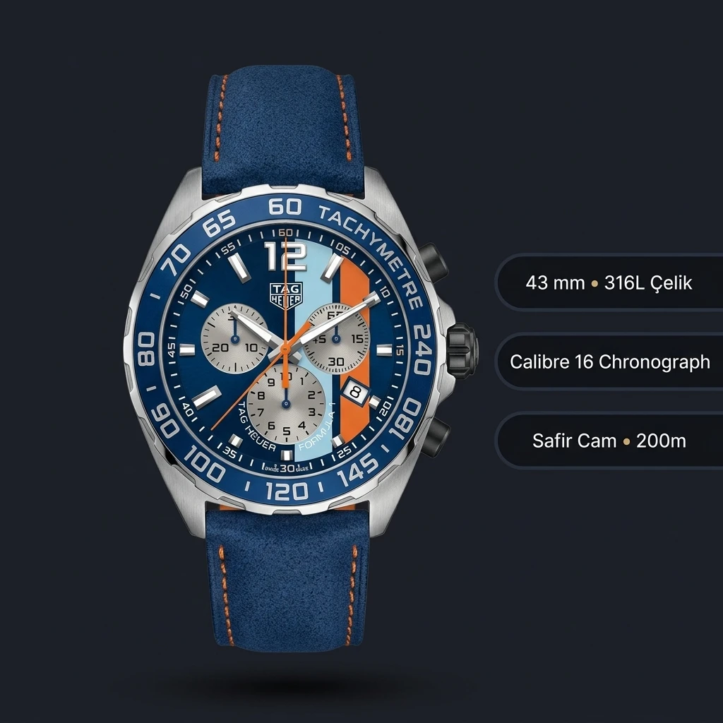 TAG Heuer Formula 1 Mavi Turuncu Chronograph Tekstil Super Clone ETA Saat