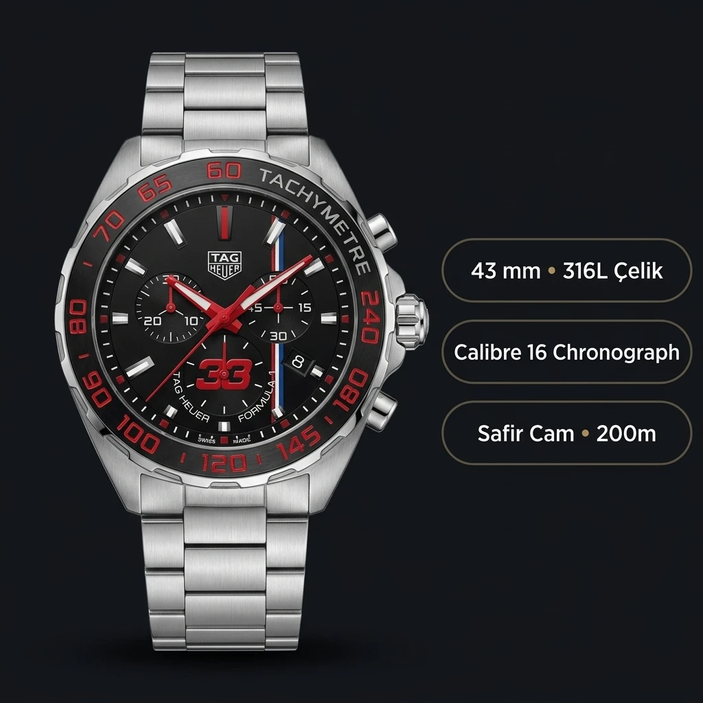 TAG Heuer Formula 1 Siyah Chronograph Çelik Super Clone ETA Saat