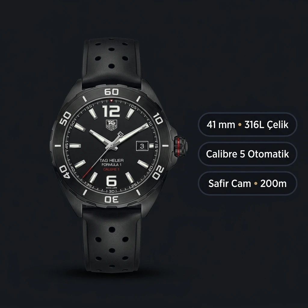 TAG Heuer Formula 1 Siyah Kadran Kauçuk Kordon Koyu Seri Super Clone ETA Saat