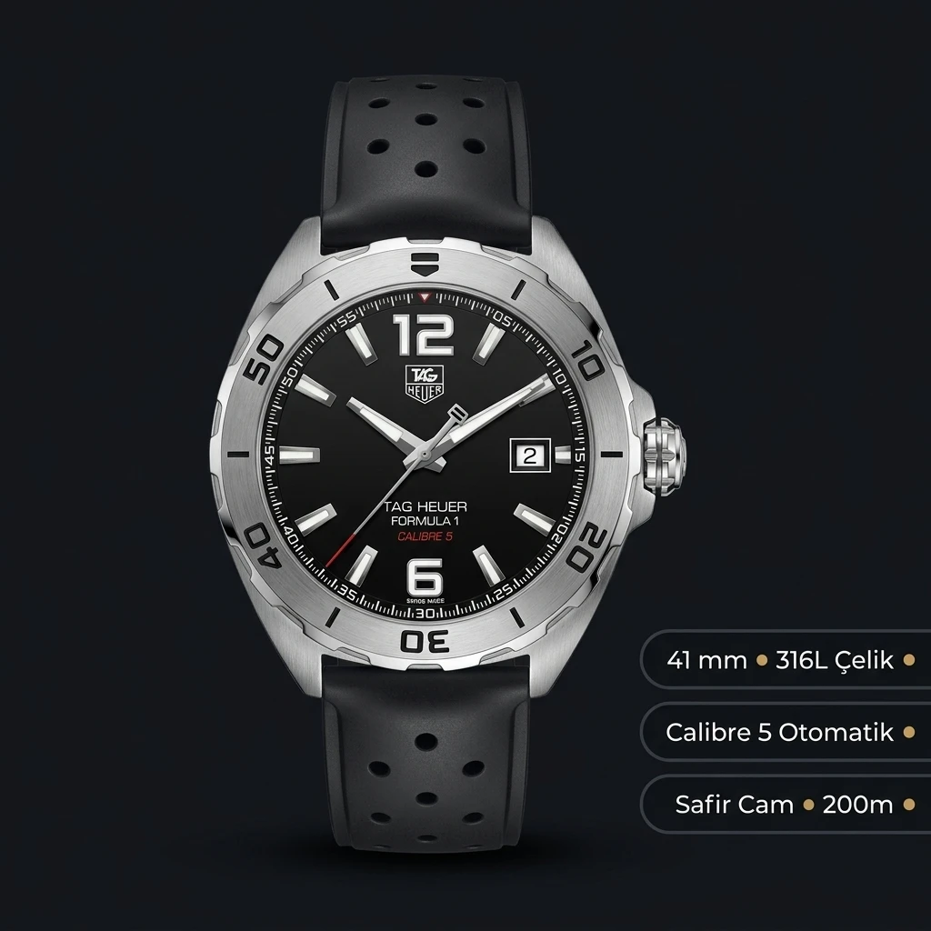 TAG Heuer Formula 1 Siyah Kadran Kauçuk Kordon Super Clone ETA Saat