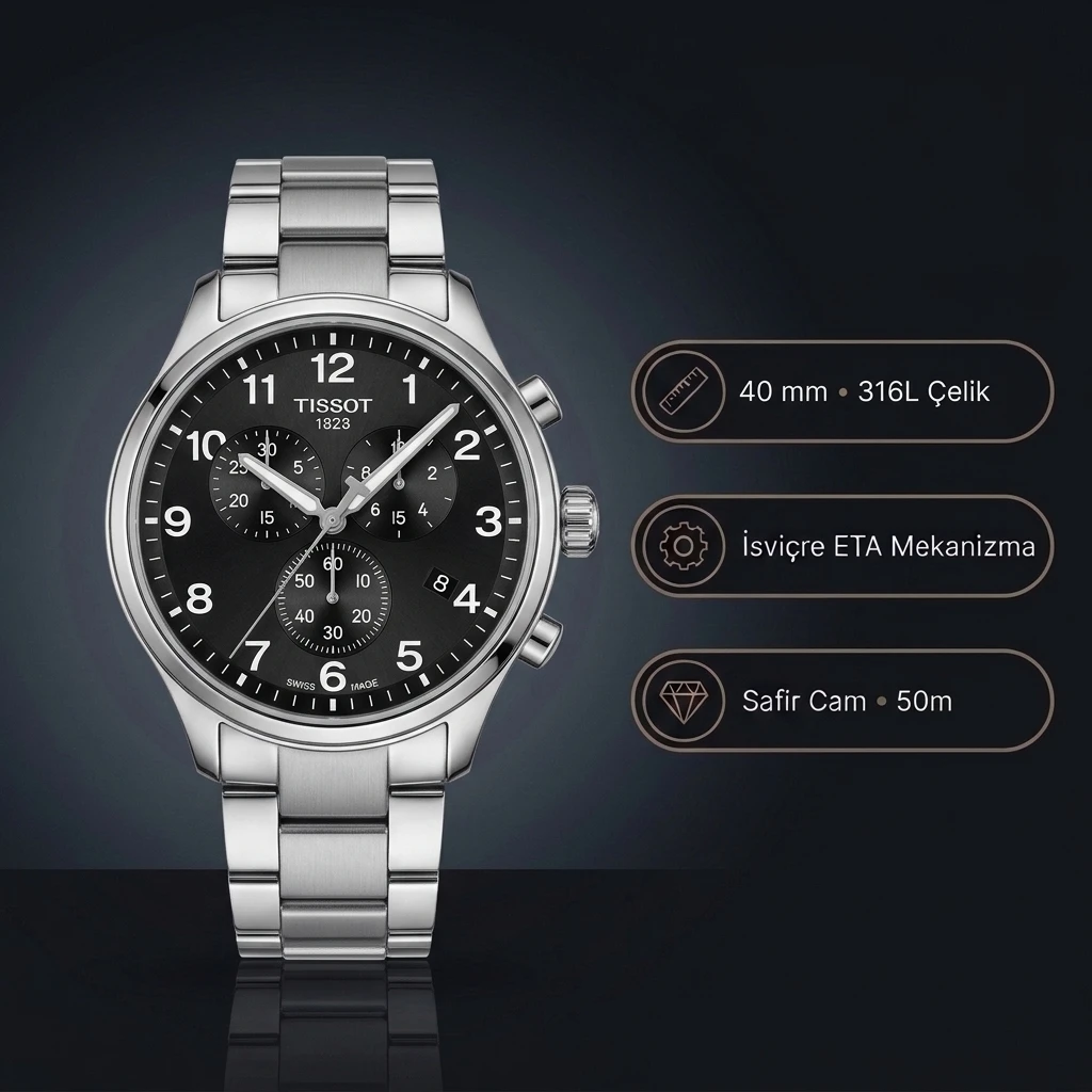 Tissot Chrono XL Classic T116.617.11.051.00 Siyah Kadran Kronograf Çelik Bilezik Super Clone ETA Saat