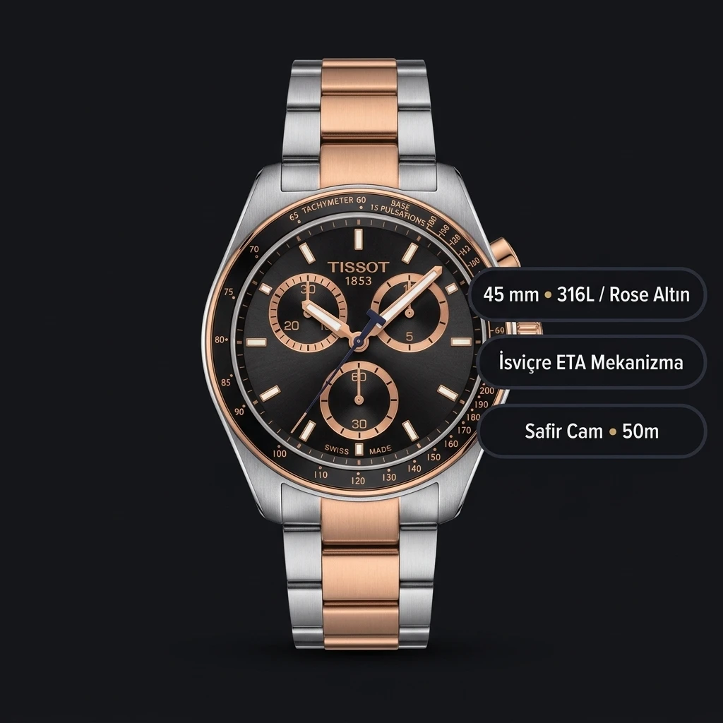 Tissot Chrono Xl Rose Siyah Chronograph Cift Renk Eta Saat