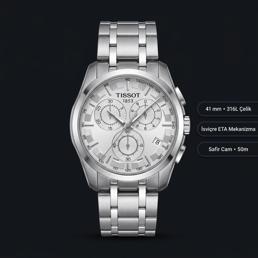 Tissot Couturier Gümüş Chronograph Çelik Eta Saat