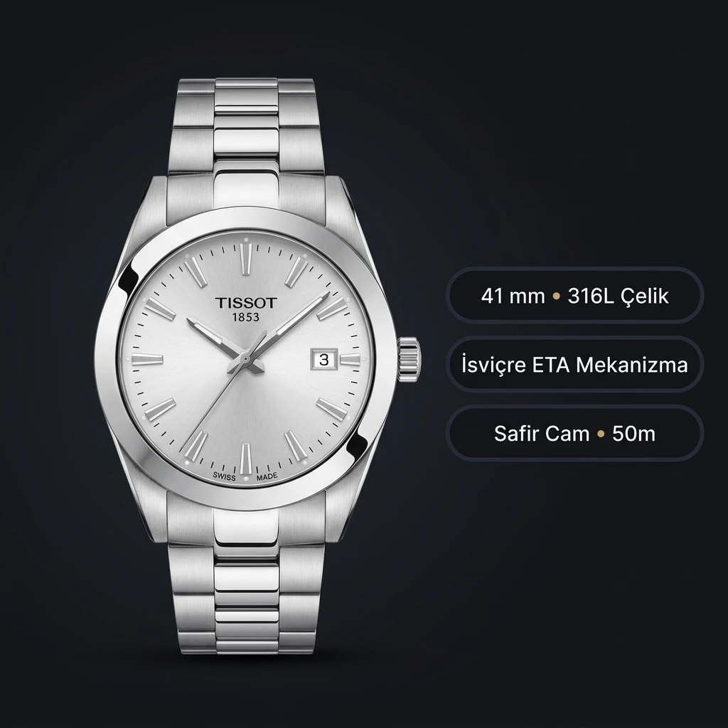 Tissot Gentleman Beyaz Kadran Çelik Eta Saat