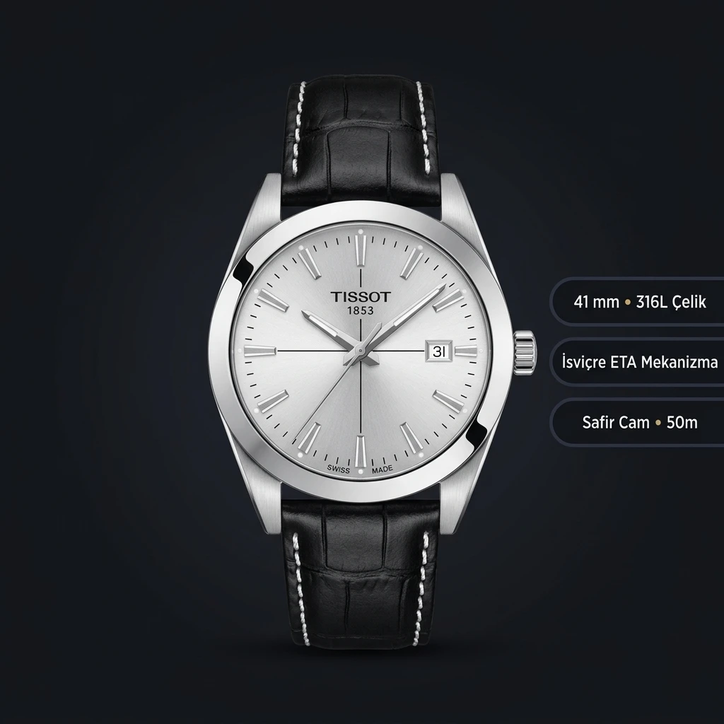 Tissot Gentleman Beyaz Kadran Siyah Deri Eta Saat