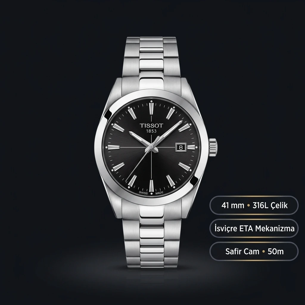 Tissot Gentleman Siyah Kadran Çelik Eta Saat