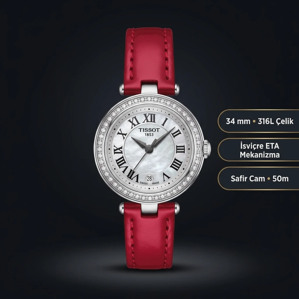 Tissot Lady Beyaz Kadran Kırmızı Deri Tasli Eta Saat