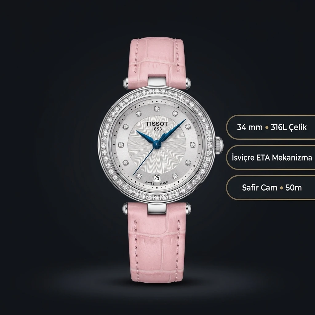 Tissot Lady Beyaz Kadran Pembe Deri Tasli Eta Saat