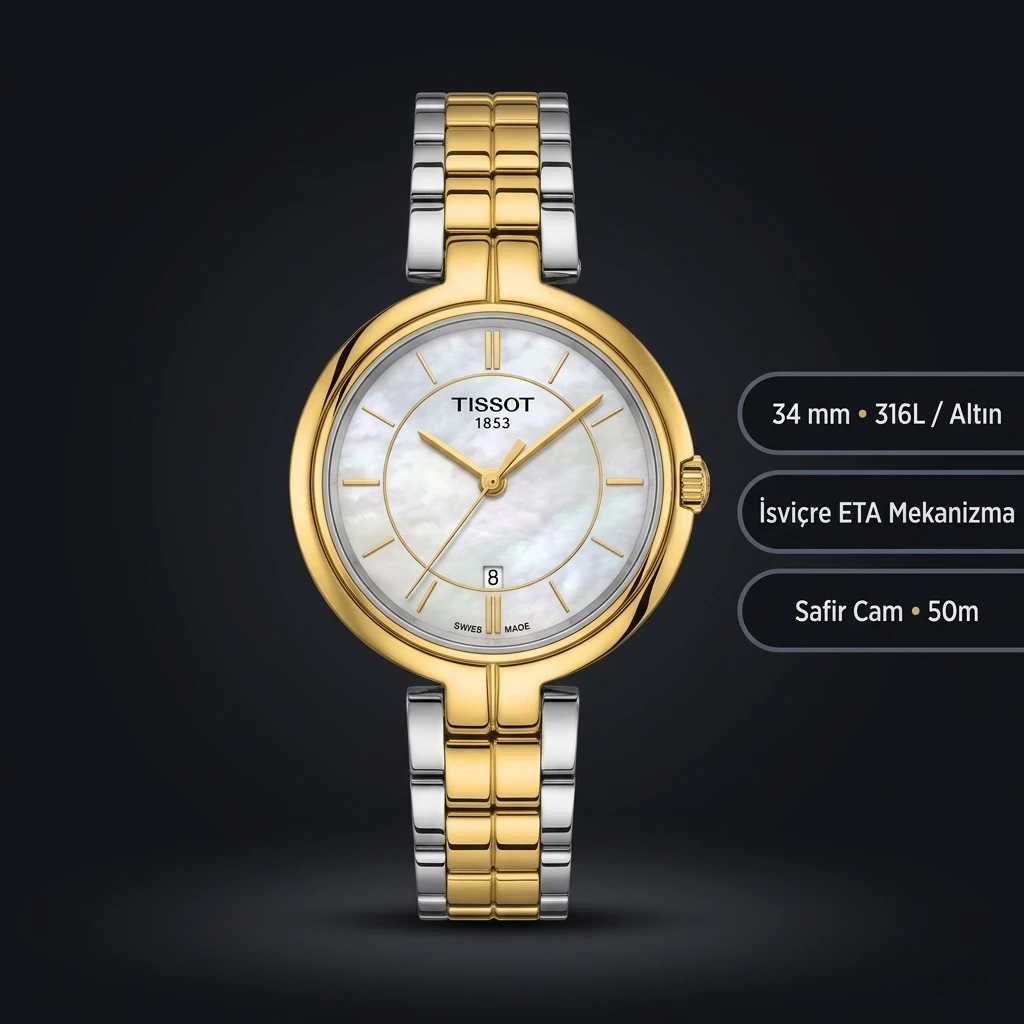 Tissot Lady Beyaz Sedef Altın Cift Renk Eta Saat