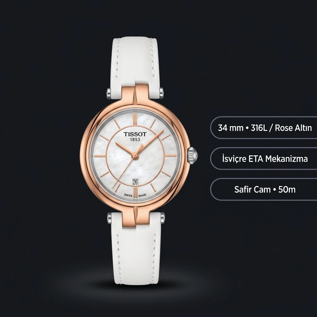 Tissot Lady Sedef Cift Renk Kauçuk Kordon Eta Saat