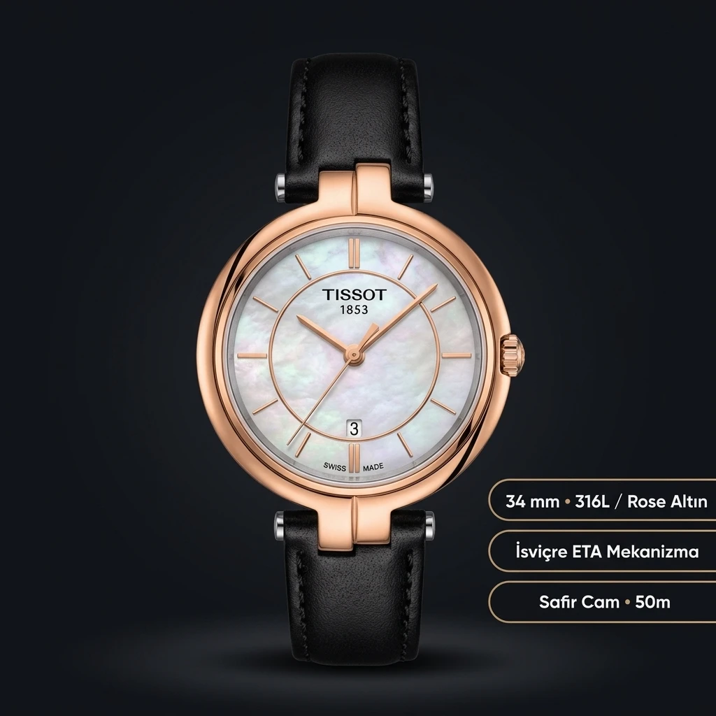 Tissot Lady Sedef Cift Renk Siyah Deri Eta Saat