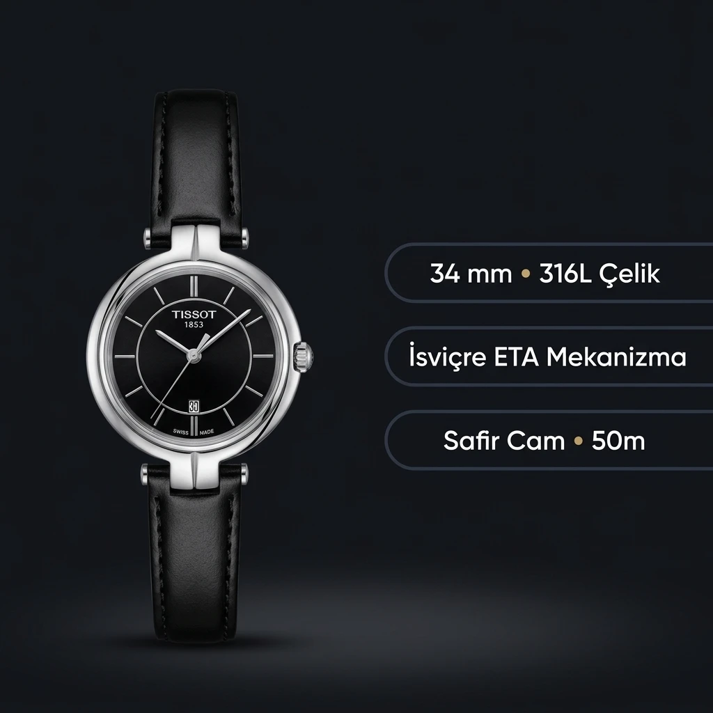 Tissot Lady Siyah Kadran Deri Yuvarlak Eta Saat