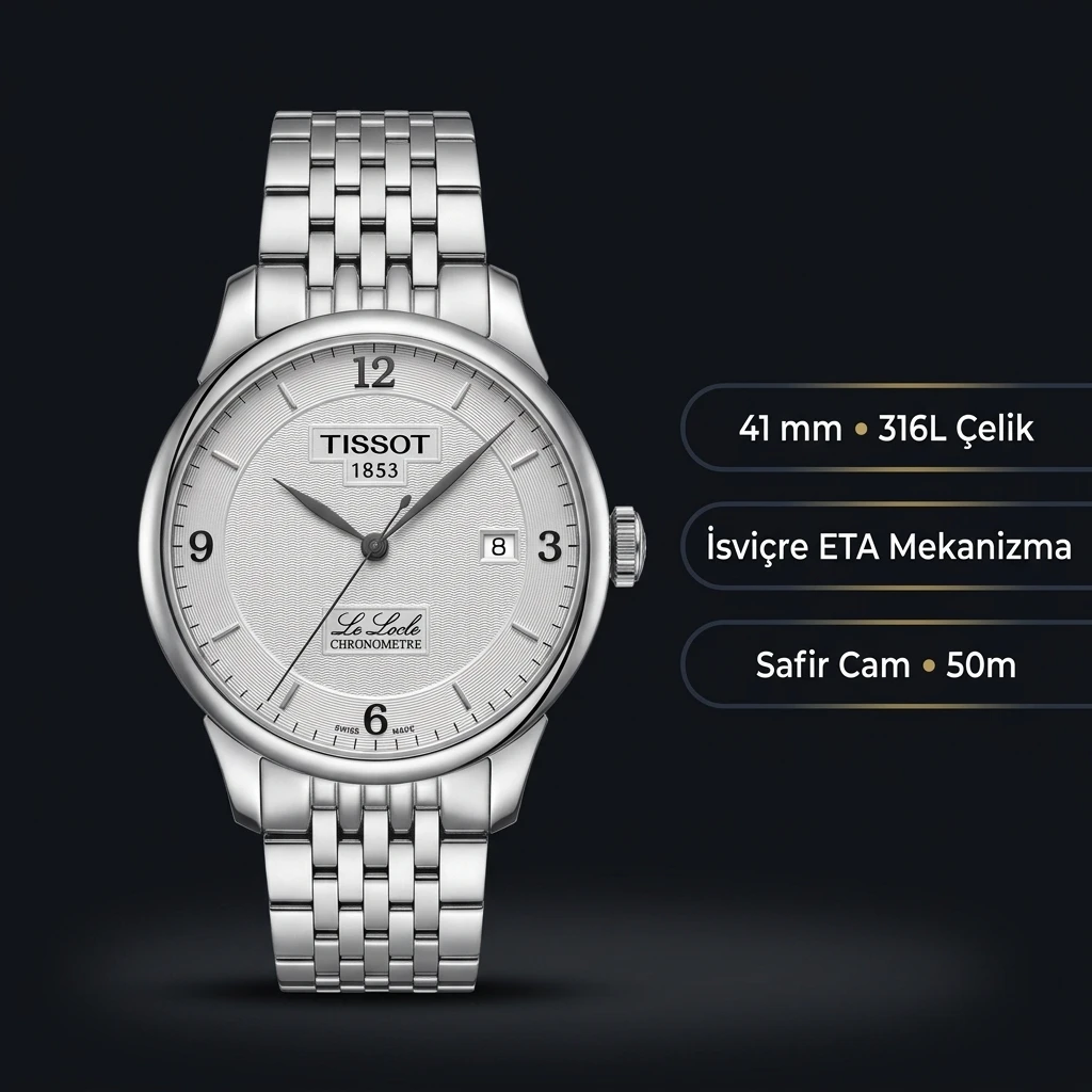 Tissot Le Locle Beyaz Kadran Çelik Roma Eta Saat