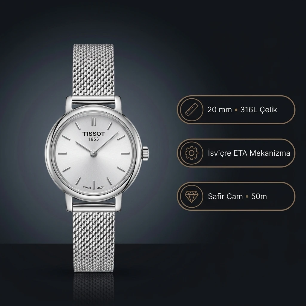 Tissot Lovely Round T058.009.11.031.00 Gümüş Beyaz Kadran Çelik Hasır Bilezik Bayan Super Clone ETA Saat