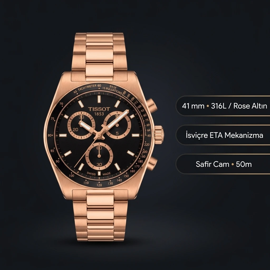 Tissot PRC 200 Rose Siyah Chronograph Çelik Eta Saat
