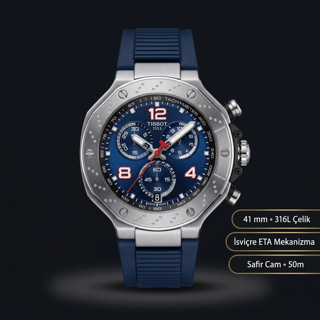 Tissot PRS 516 Mavi Chronograph Kauçuk Kordon Pilot Eta Saat