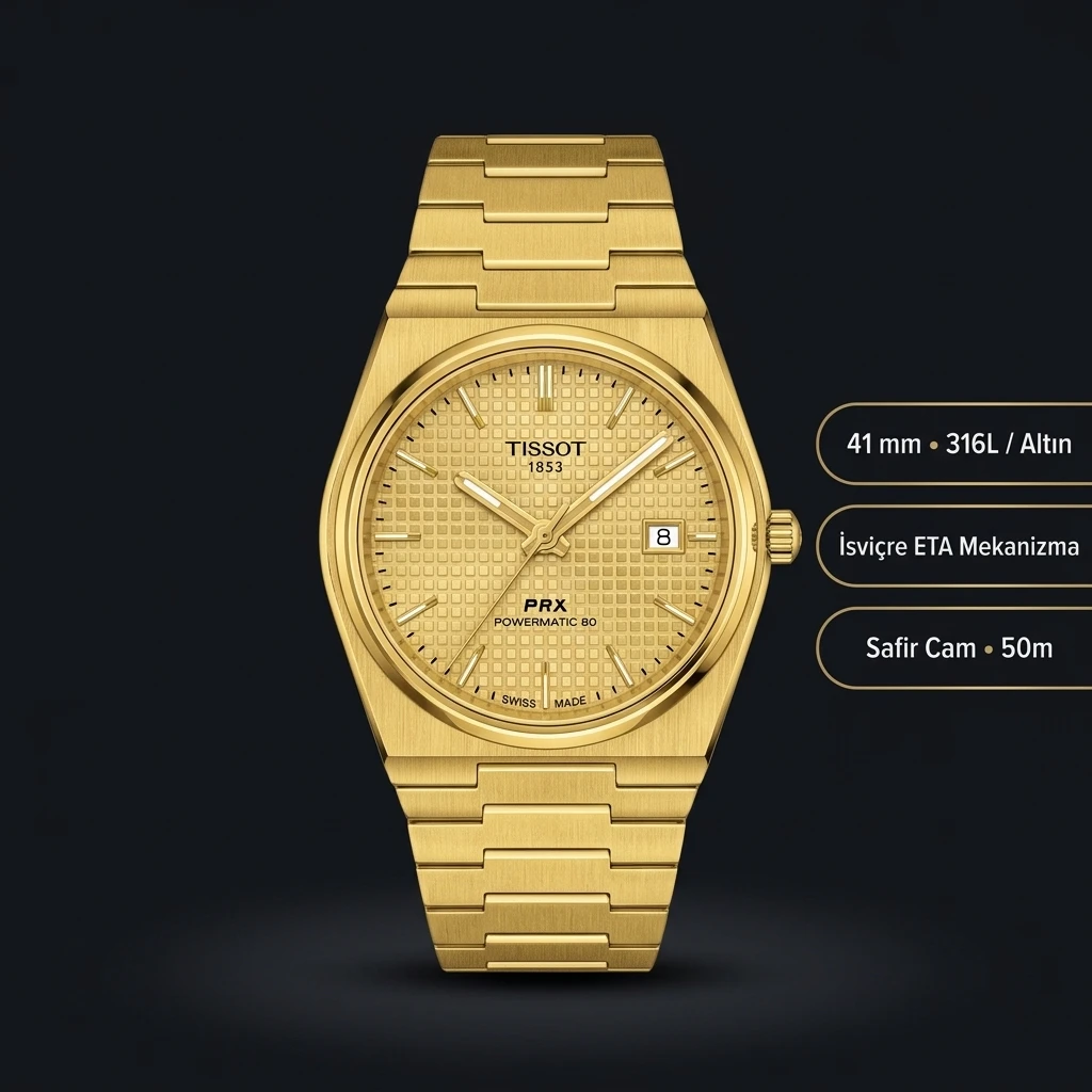Tissot PRX Altın Kadran Çelik Parlak Eta Saat