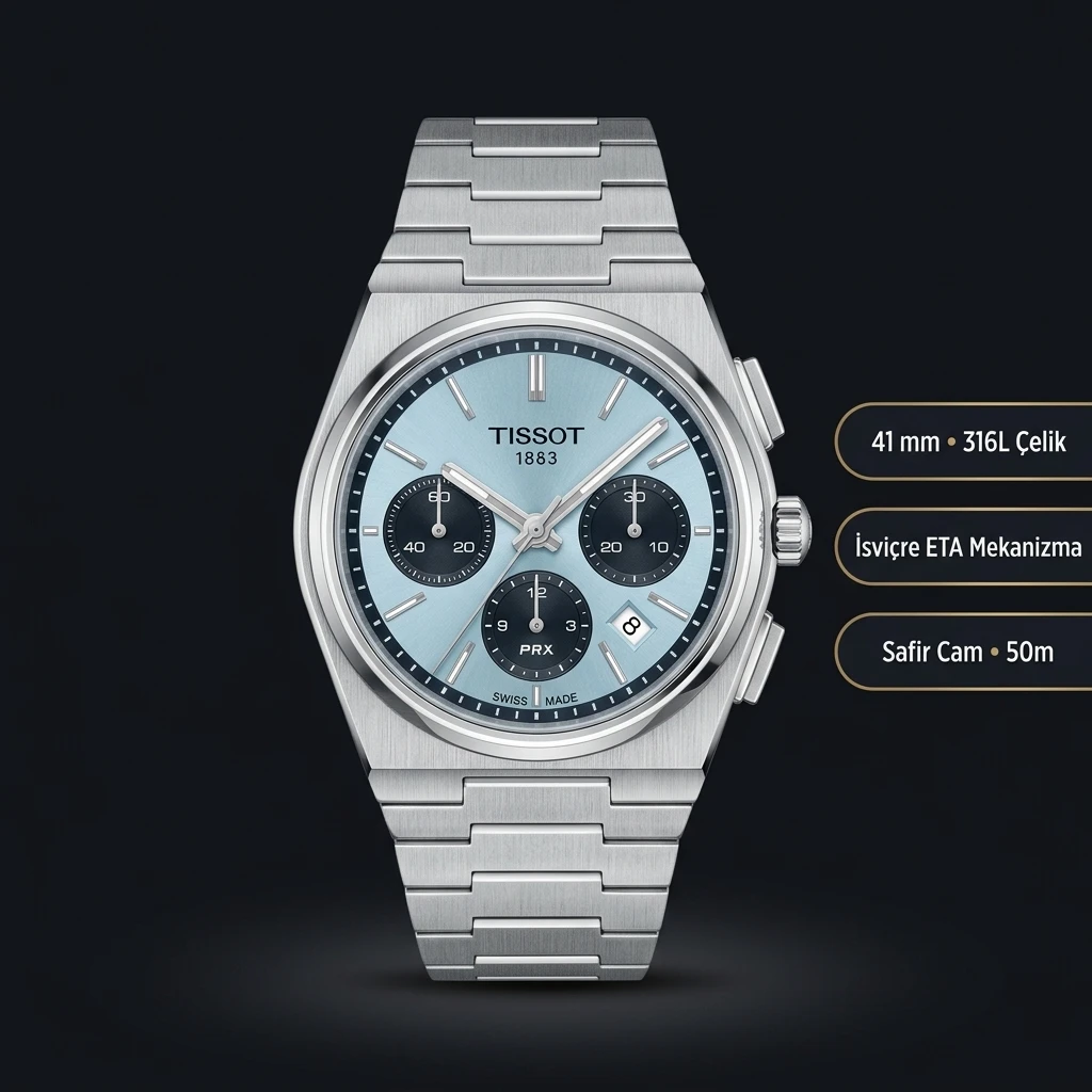Tissot PRX Buz Mavisi Chronograph Çelik Eta Saat